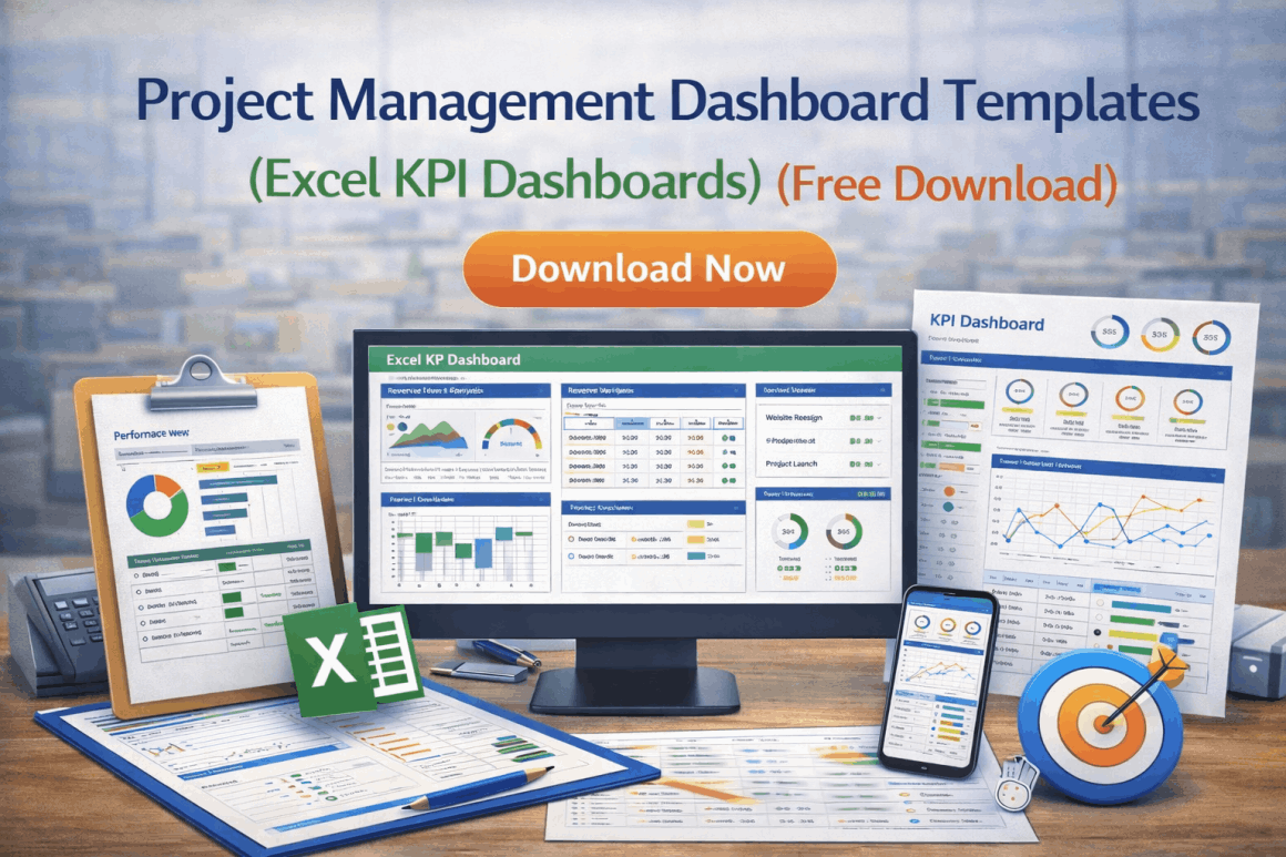 Excel project management dashboard templates with KPI charts for tracking project performance