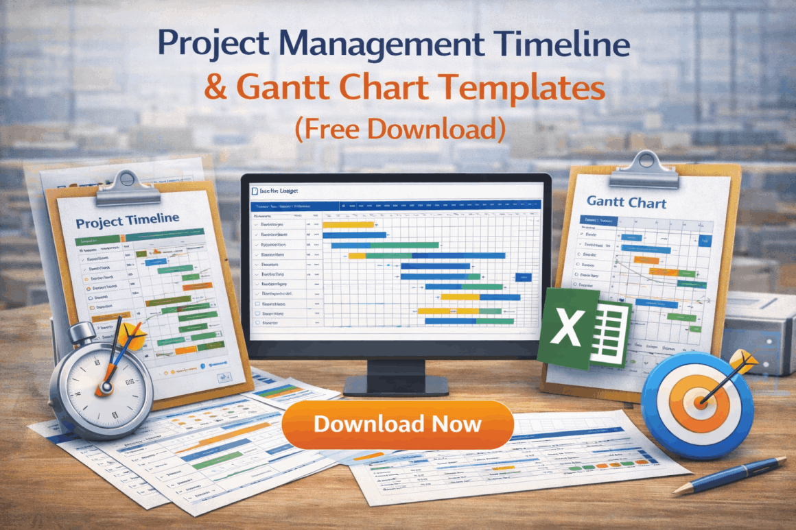 Project management timeline and Gantt chart templates in Excel for planning and tracking schedules