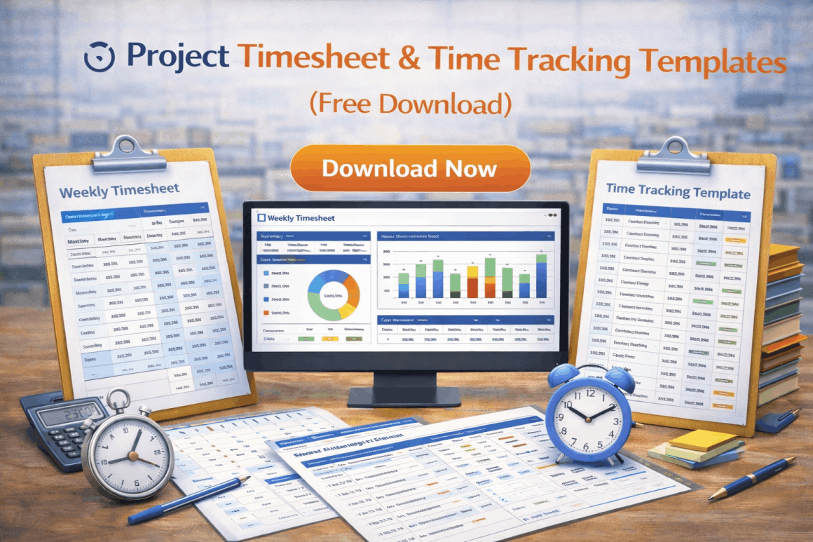 Project timesheet and time tracking templates for tracking work hours and productivity
