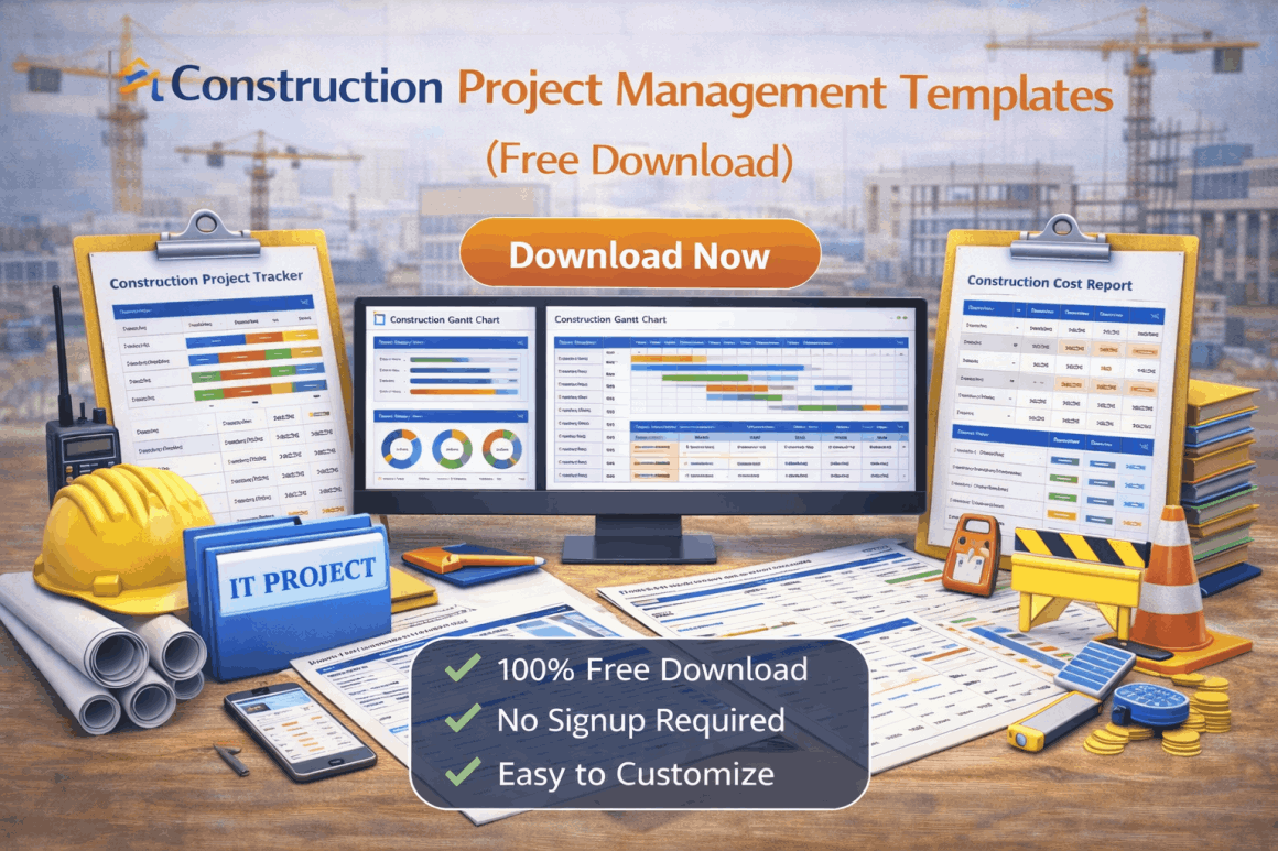 Construction project management templates for planning schedules, budgets, and construction tasks