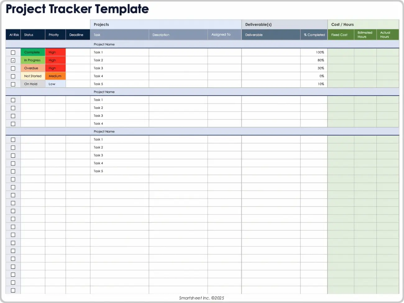 Excel Project Management Templates Example