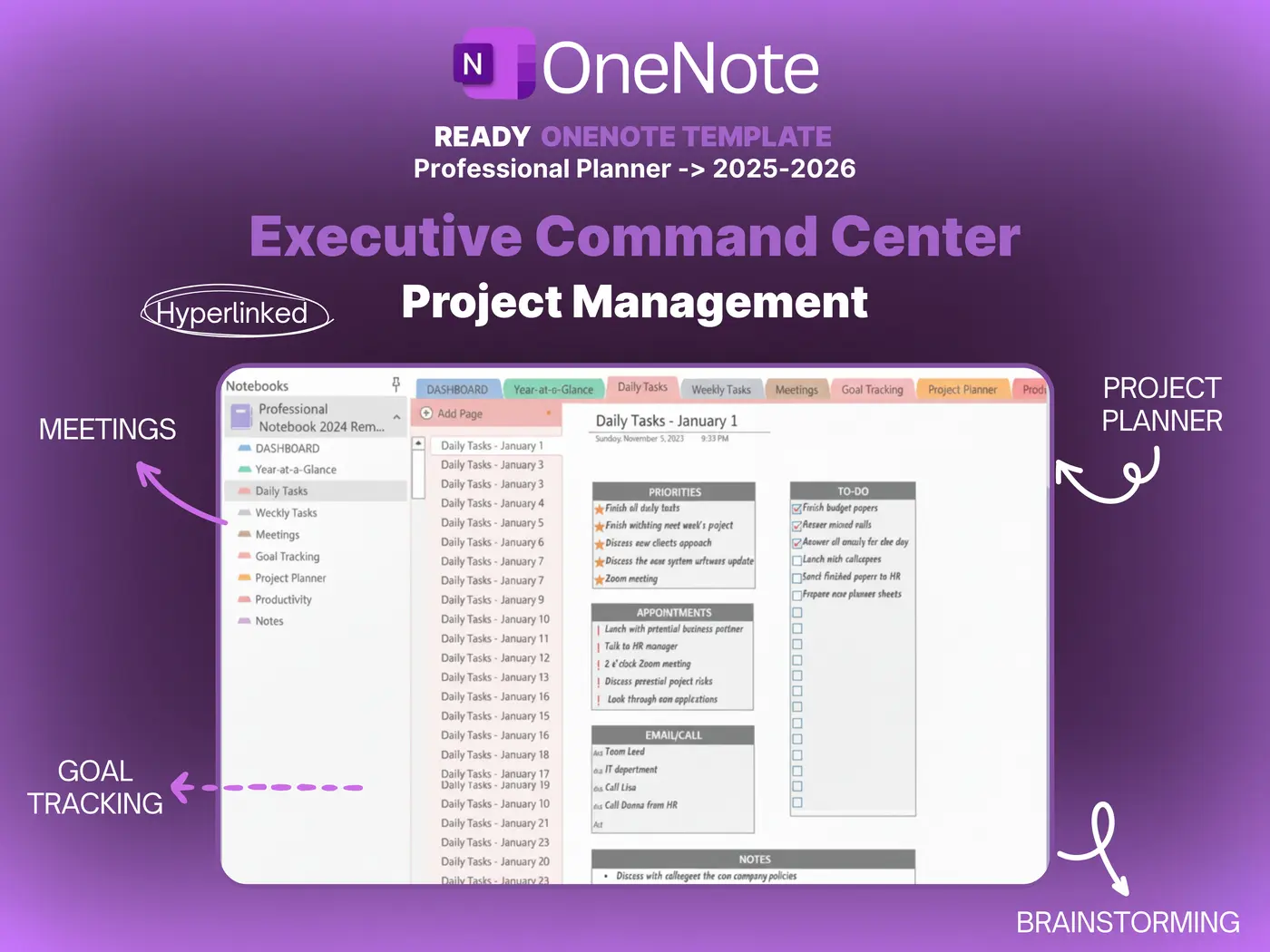 project management templates for Notion and OneNote example image